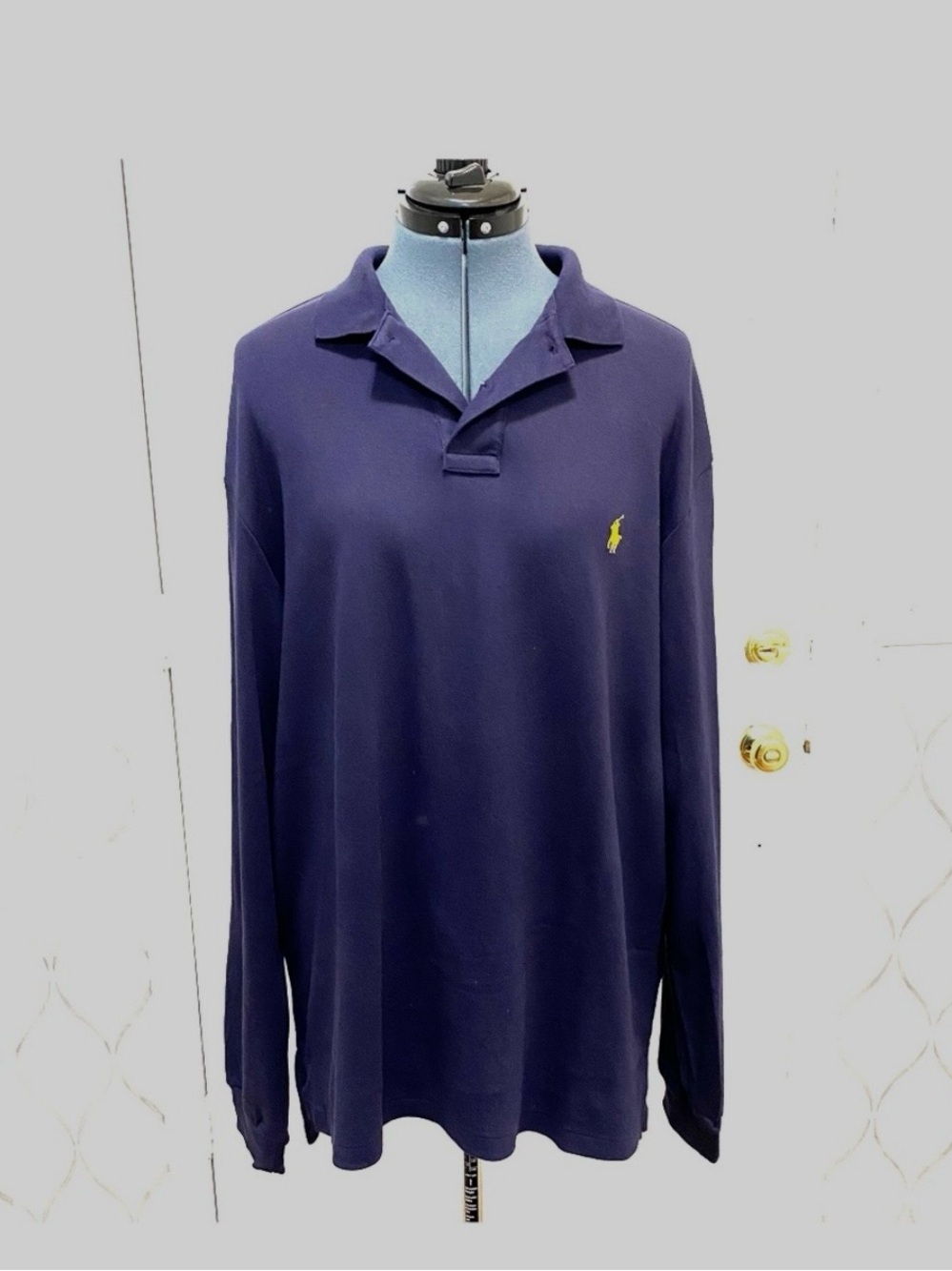 Polo Ralph Lauren custom fit long sleeve navy blue XL yellow pony 160